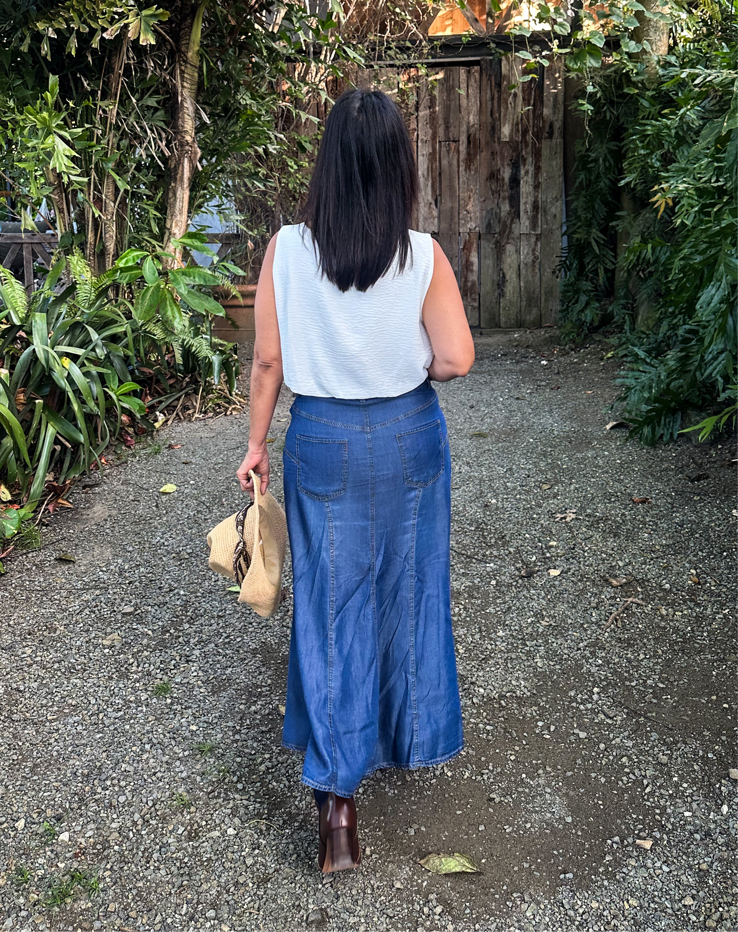 Embroidered Midi Denim Skirt