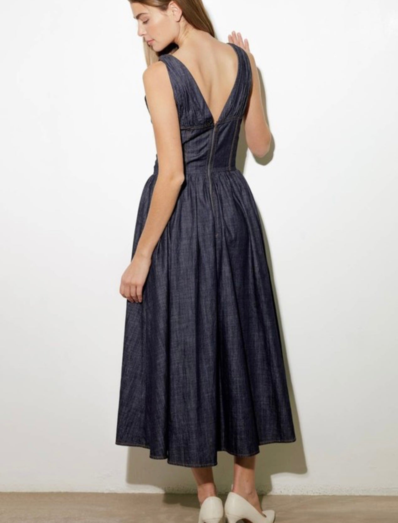 Dark Denim Contouring Waist Midi Dress