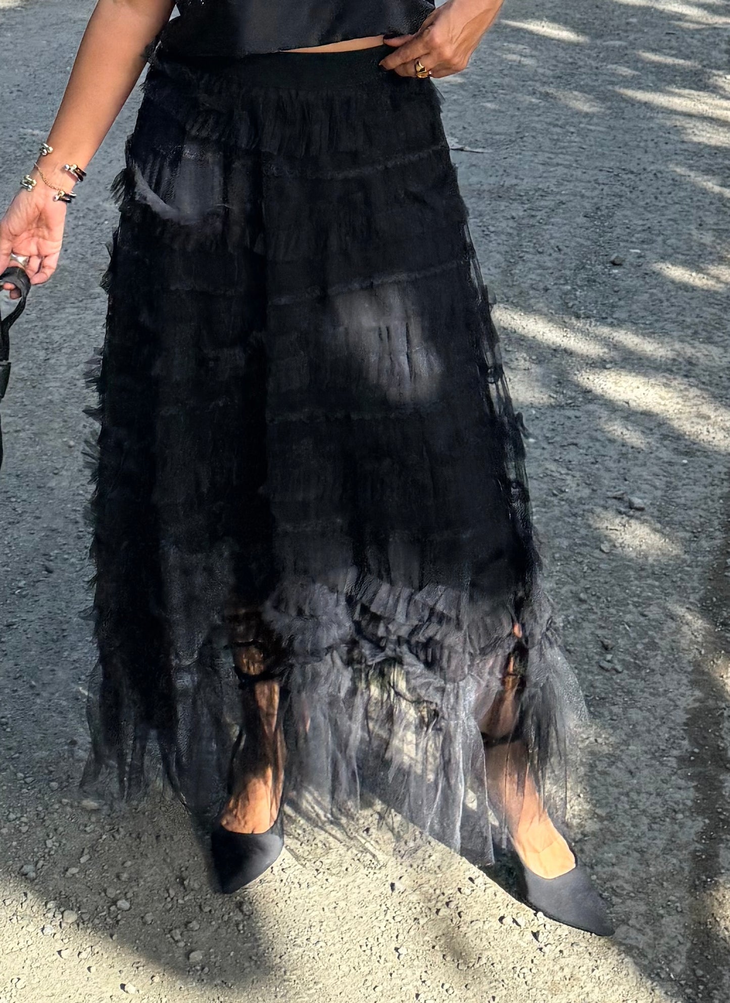 Layered Mesh Maxi Skirt