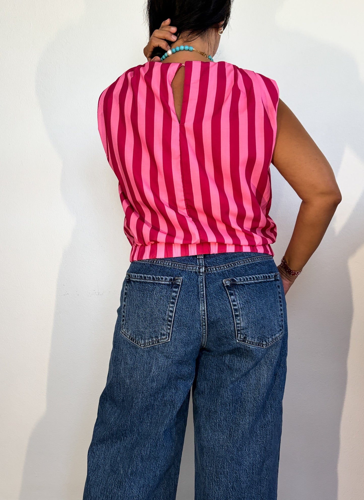 Padded Shoulder Stripes Top