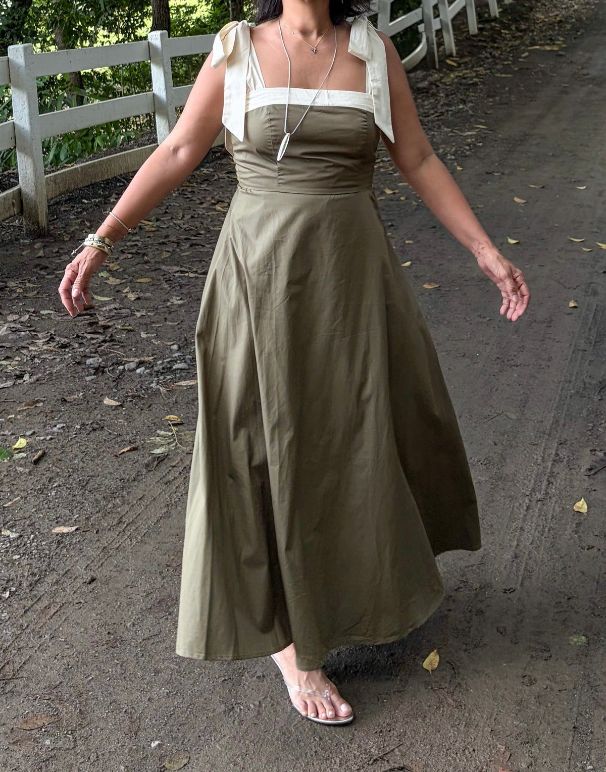 Olive Cream Contrast Maxi Dress