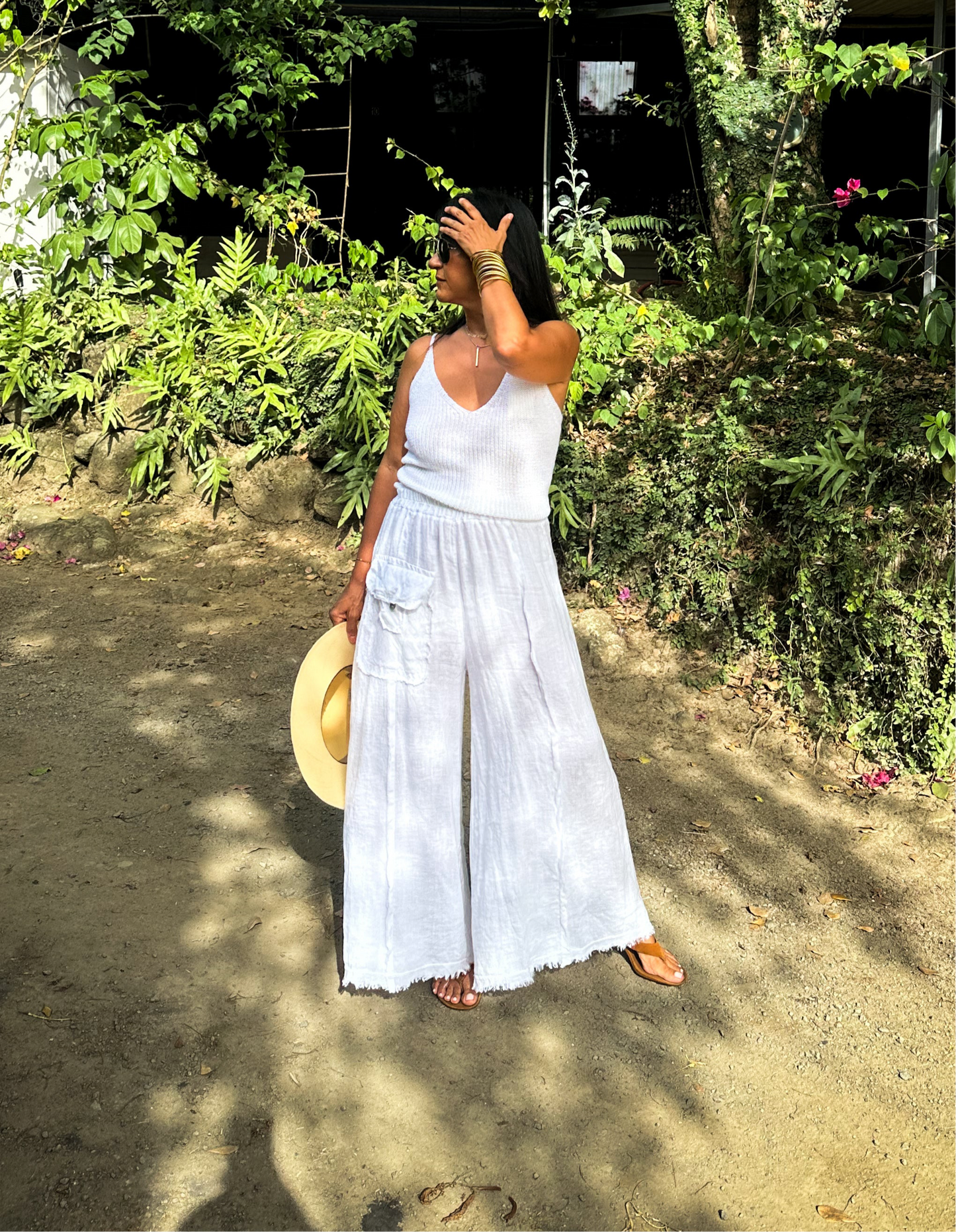 White Contrast Top and Pants Set