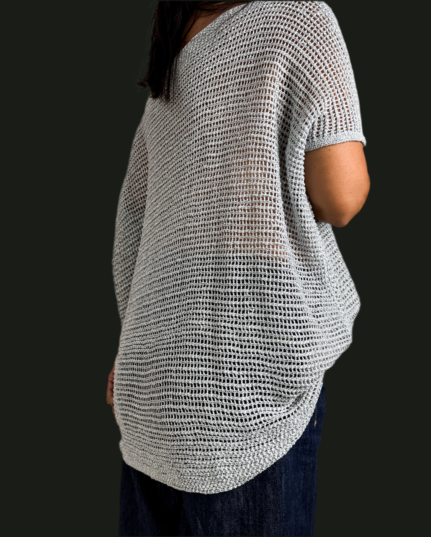 Metallic Silver Knit Top