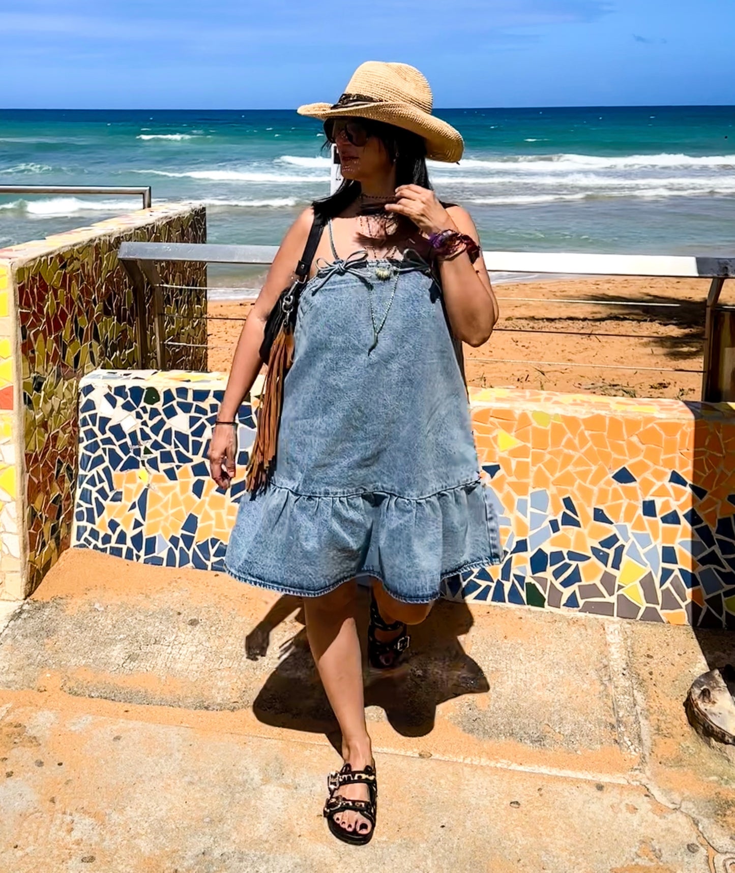 Ribbon Light Denim Dress