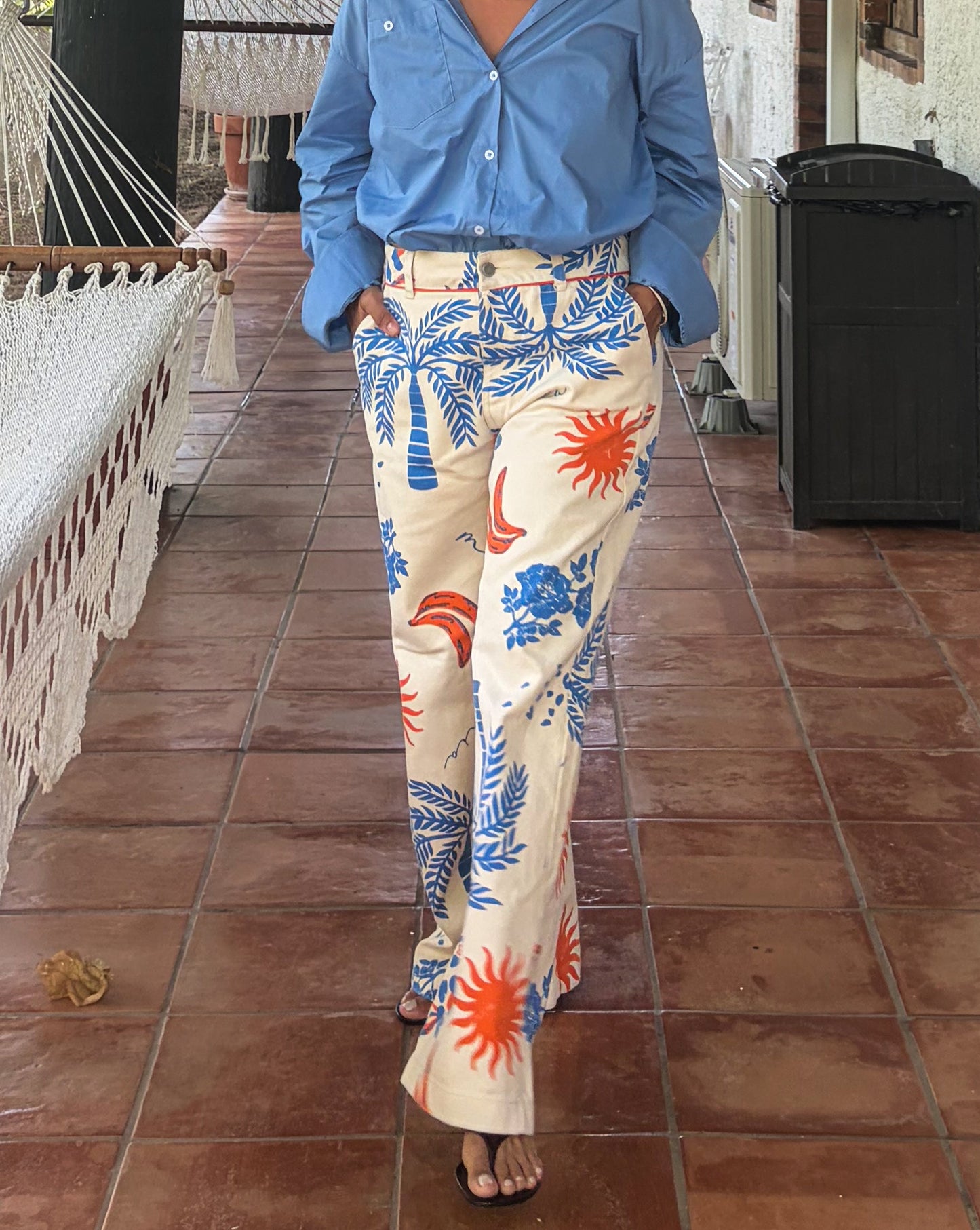 Blue Printed Denim Pants 🇨🇴