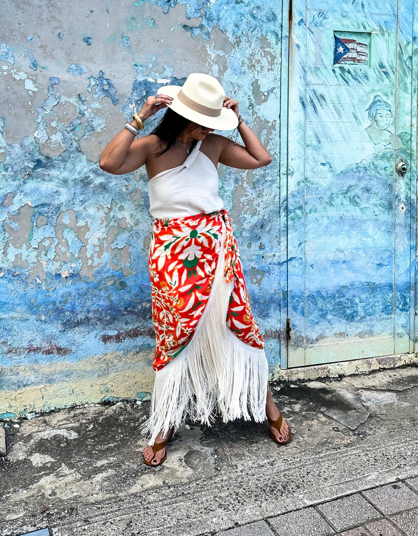 Orange Print Fringes Skirt 🇨🇴