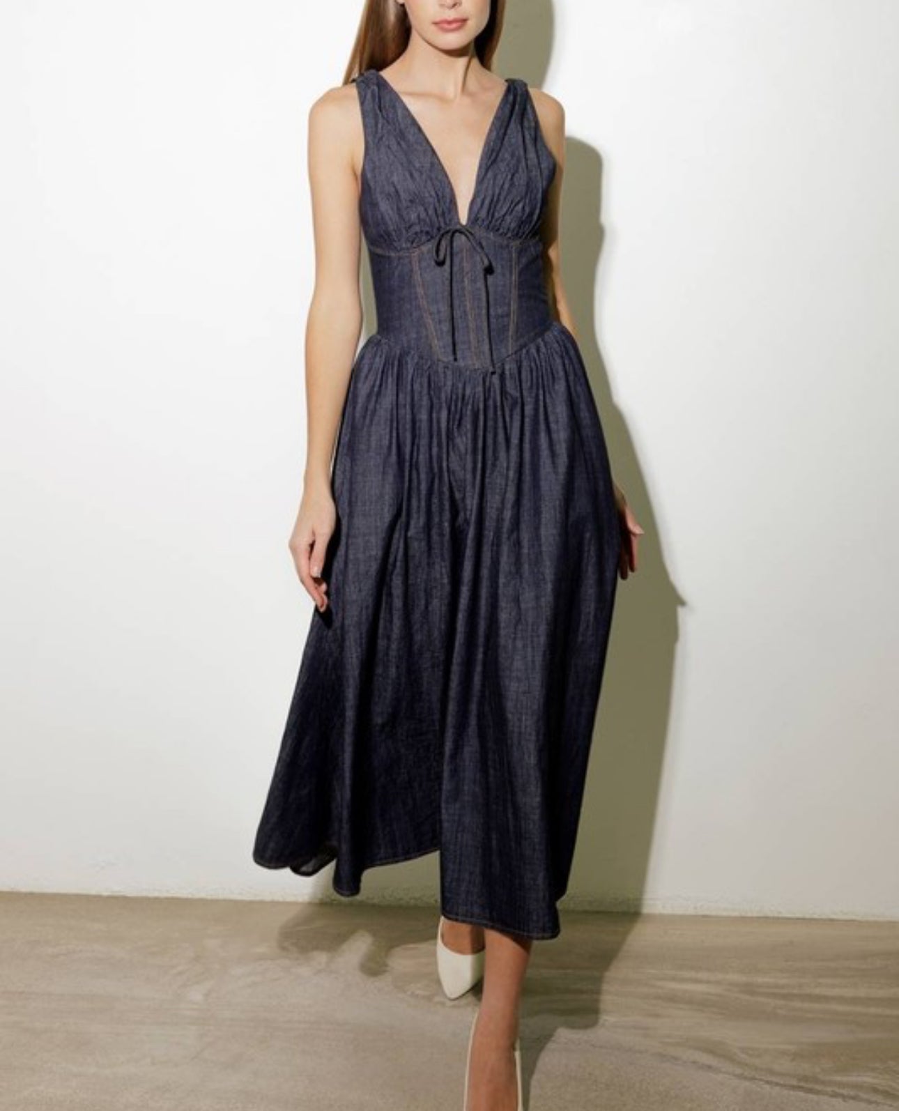 Dark Denim Contouring Waist Midi Dress