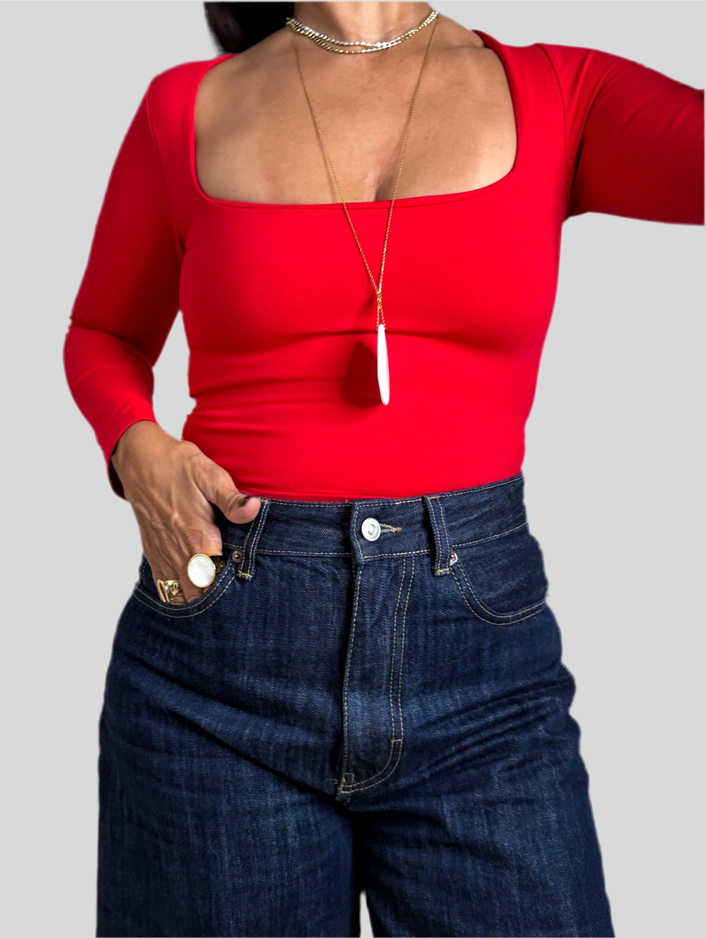 Red Square Neck Crop Top