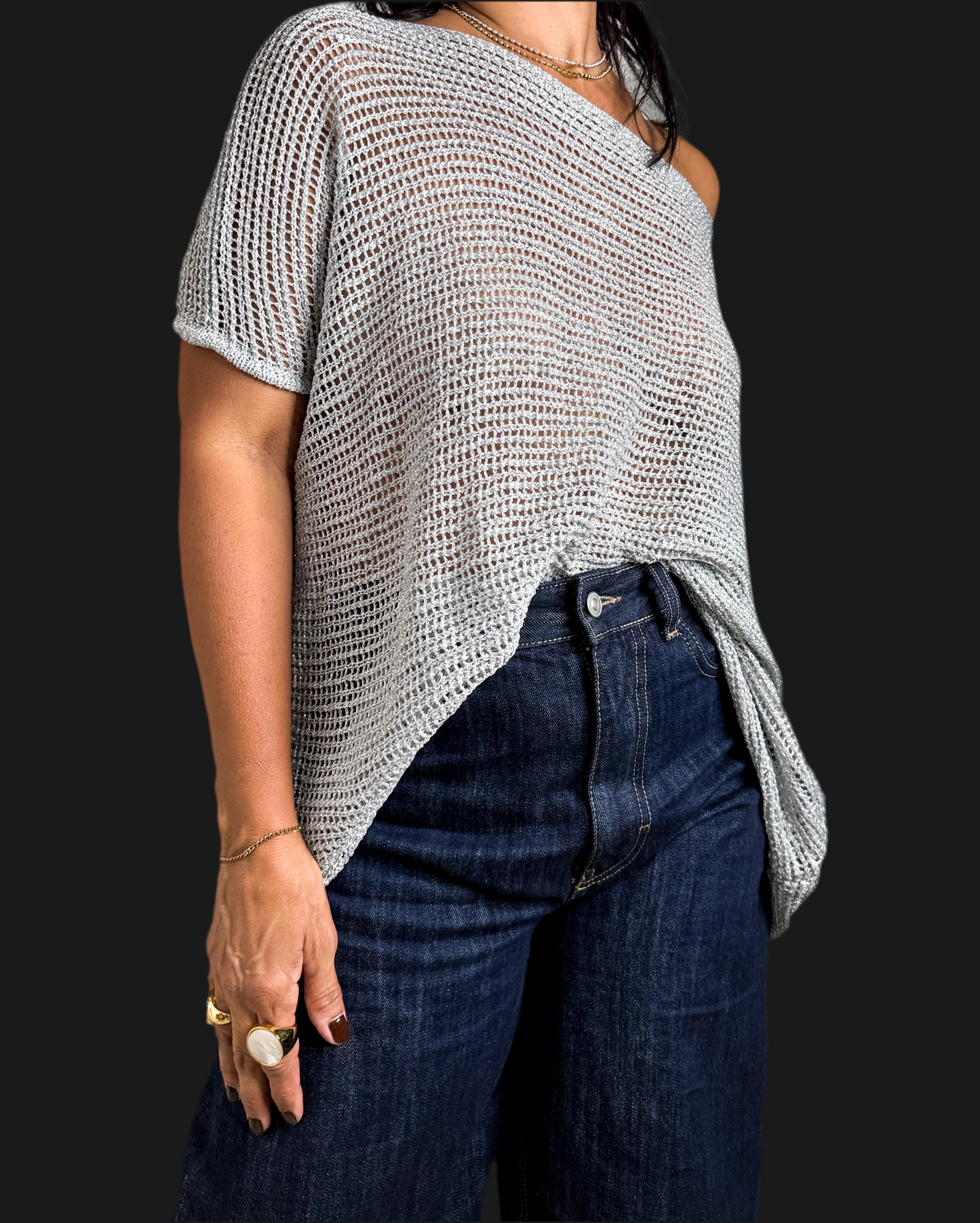 Metallic Silver Knit Top