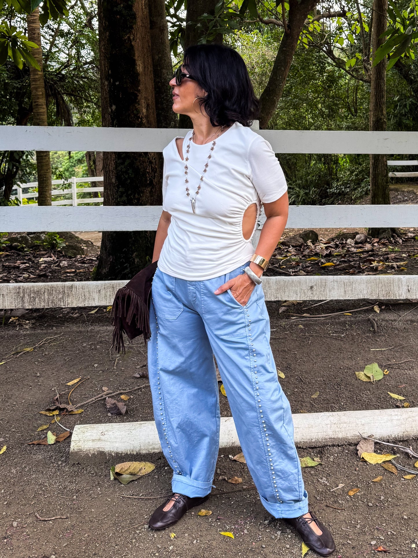 Studs Detail Barrel Pants