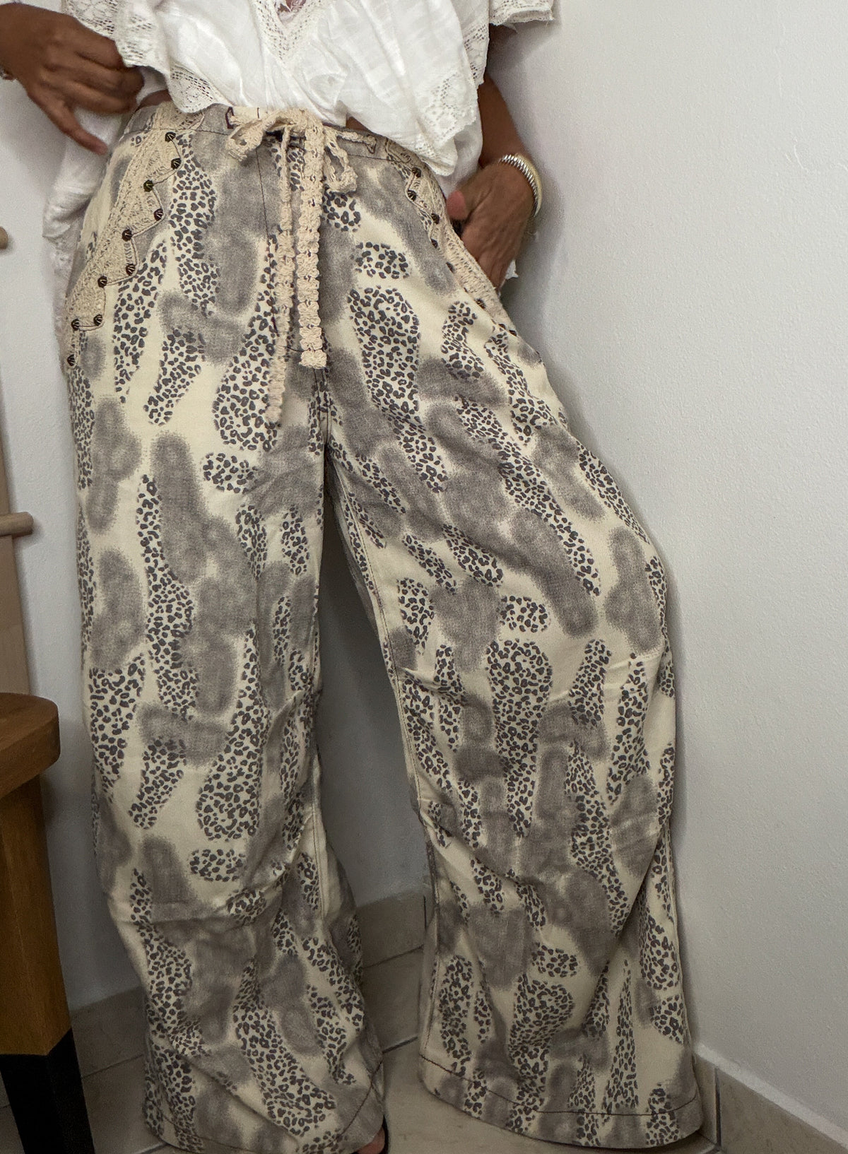 Abstract Animal Print Wide-Leg Pants