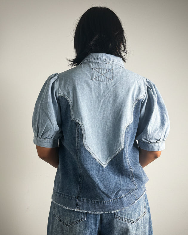 Denim Contrast Top