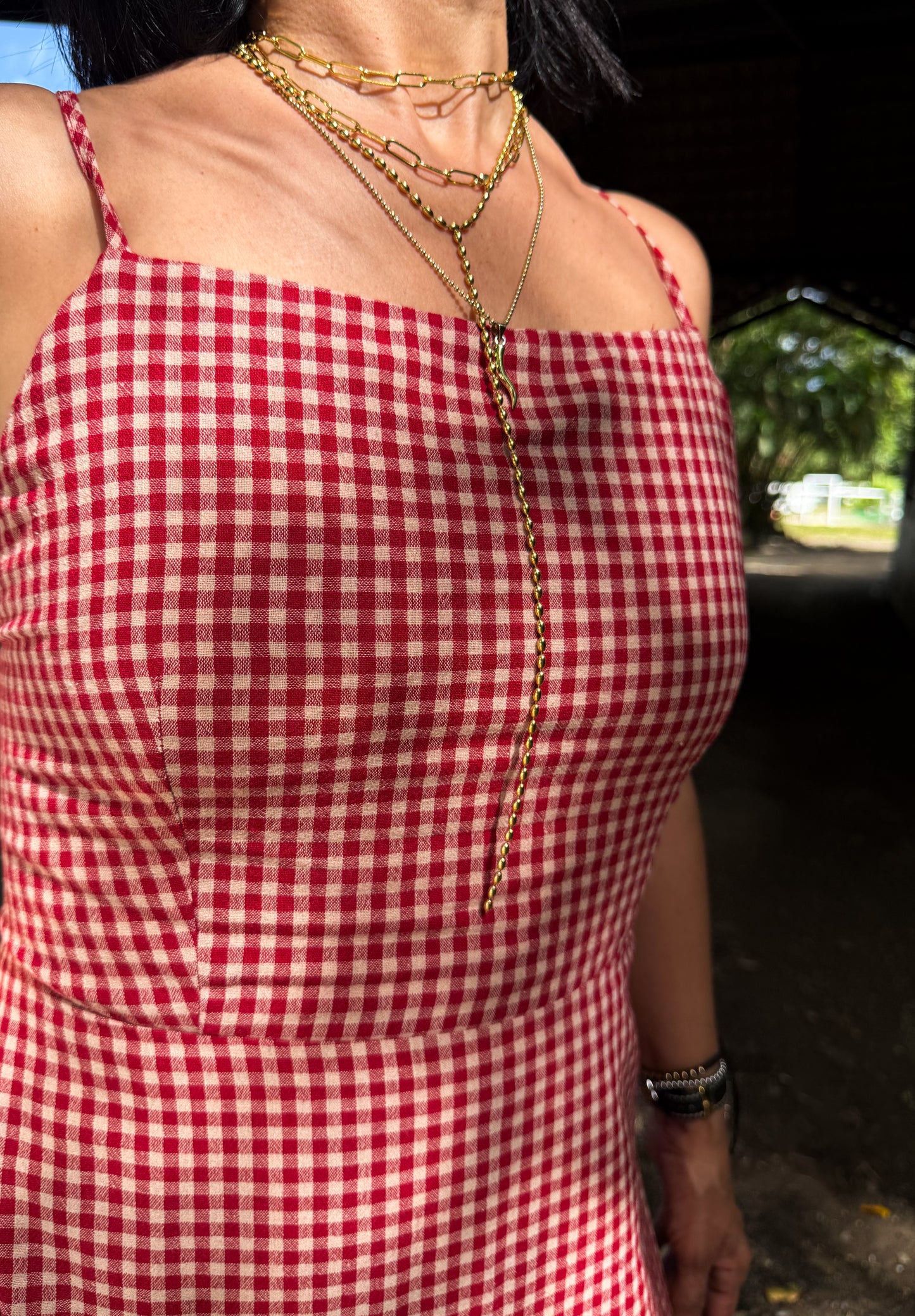 Open Back Gingham Maxi Dress