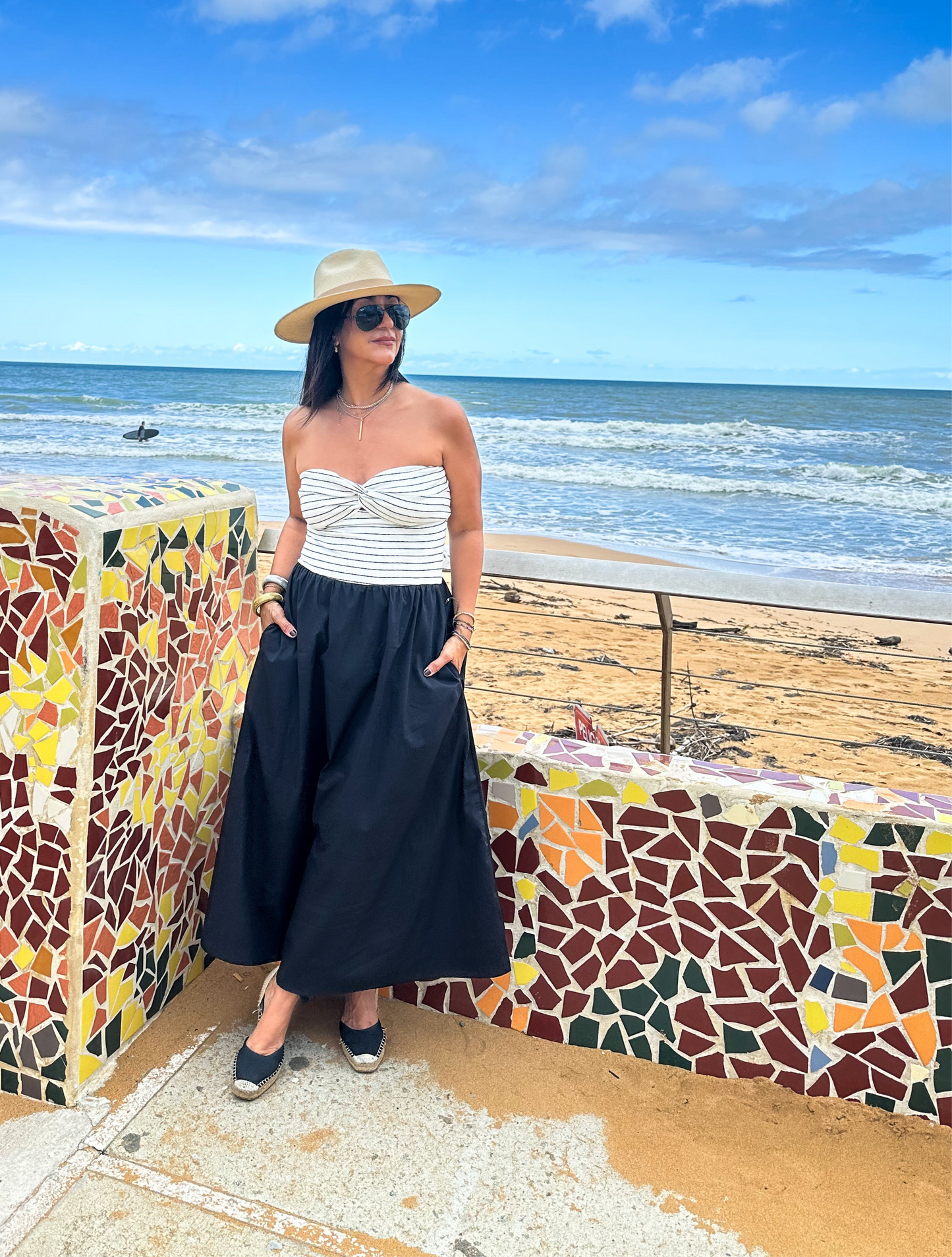 Contrast Poplin Tube Midi Dress