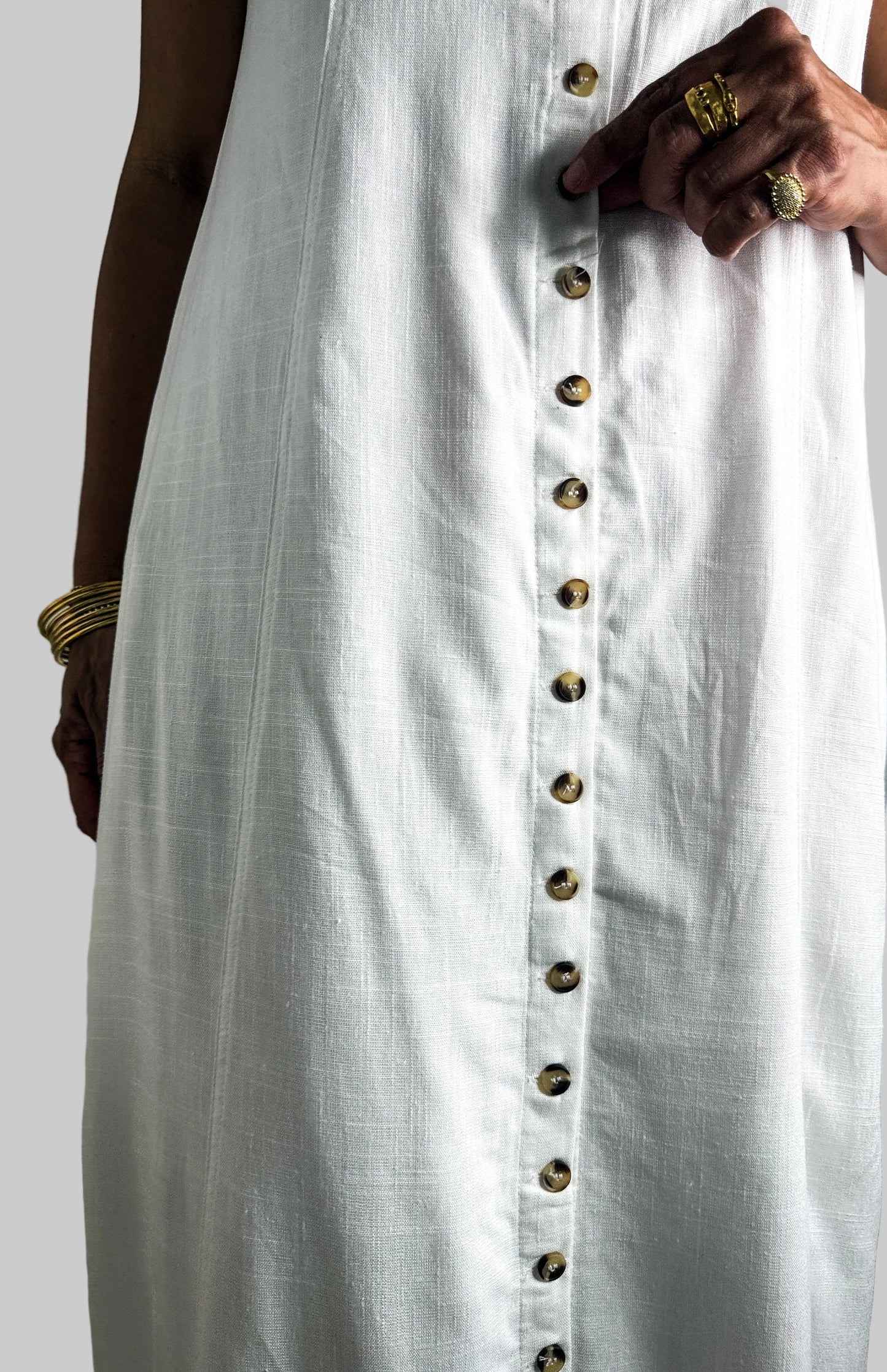 Off White Button Front Maxi Dress