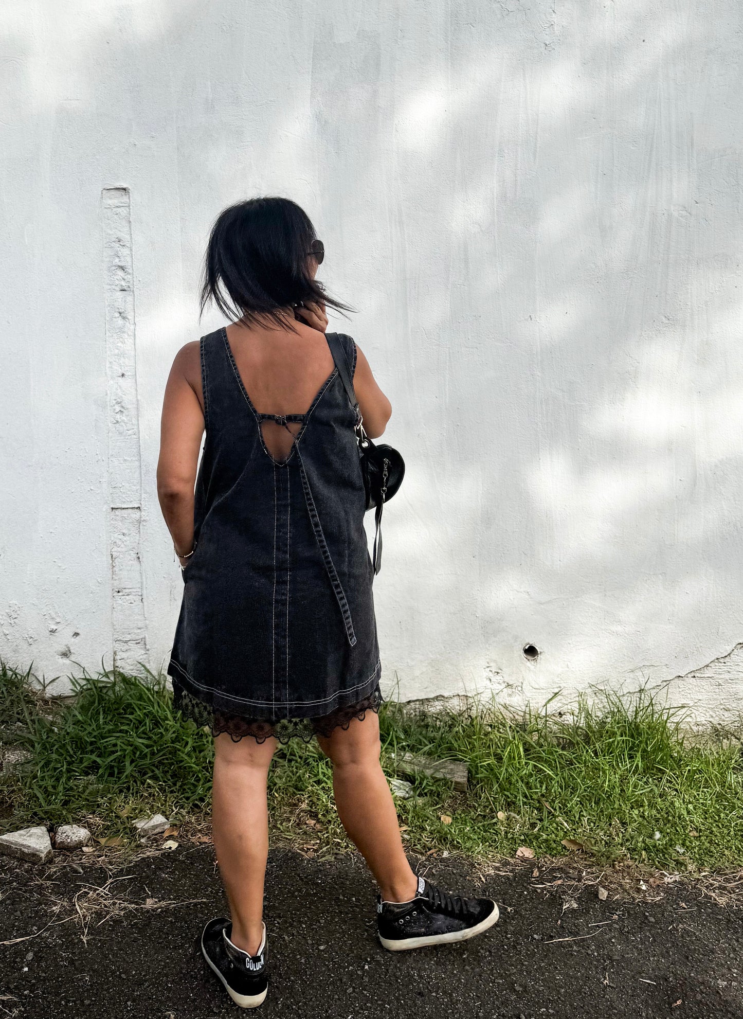 Denim Washed Contrast Lace Dress