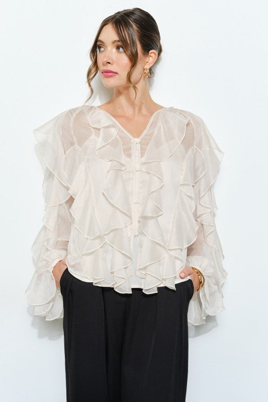 Layered Ruffle Sheer Blouse