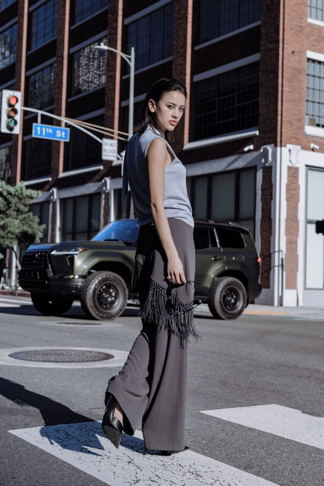 Overlay Fringes Scarf Pants