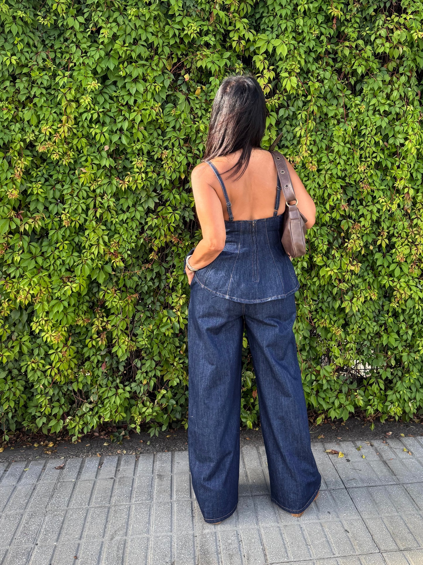 Denim Peplum Top and Pants Set
