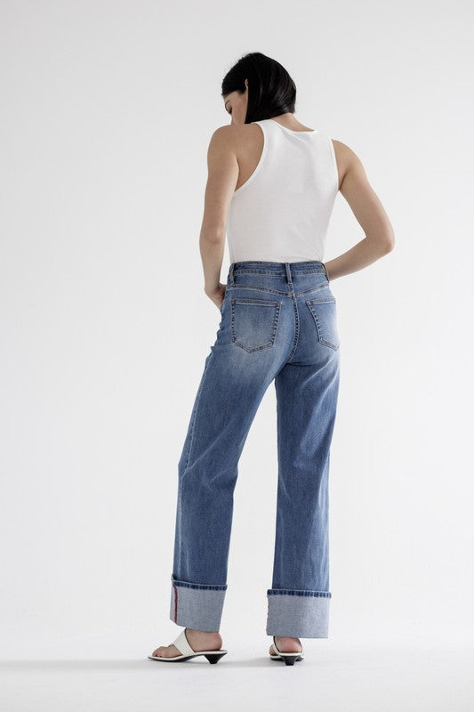 Cuff Hem Denim Jeans