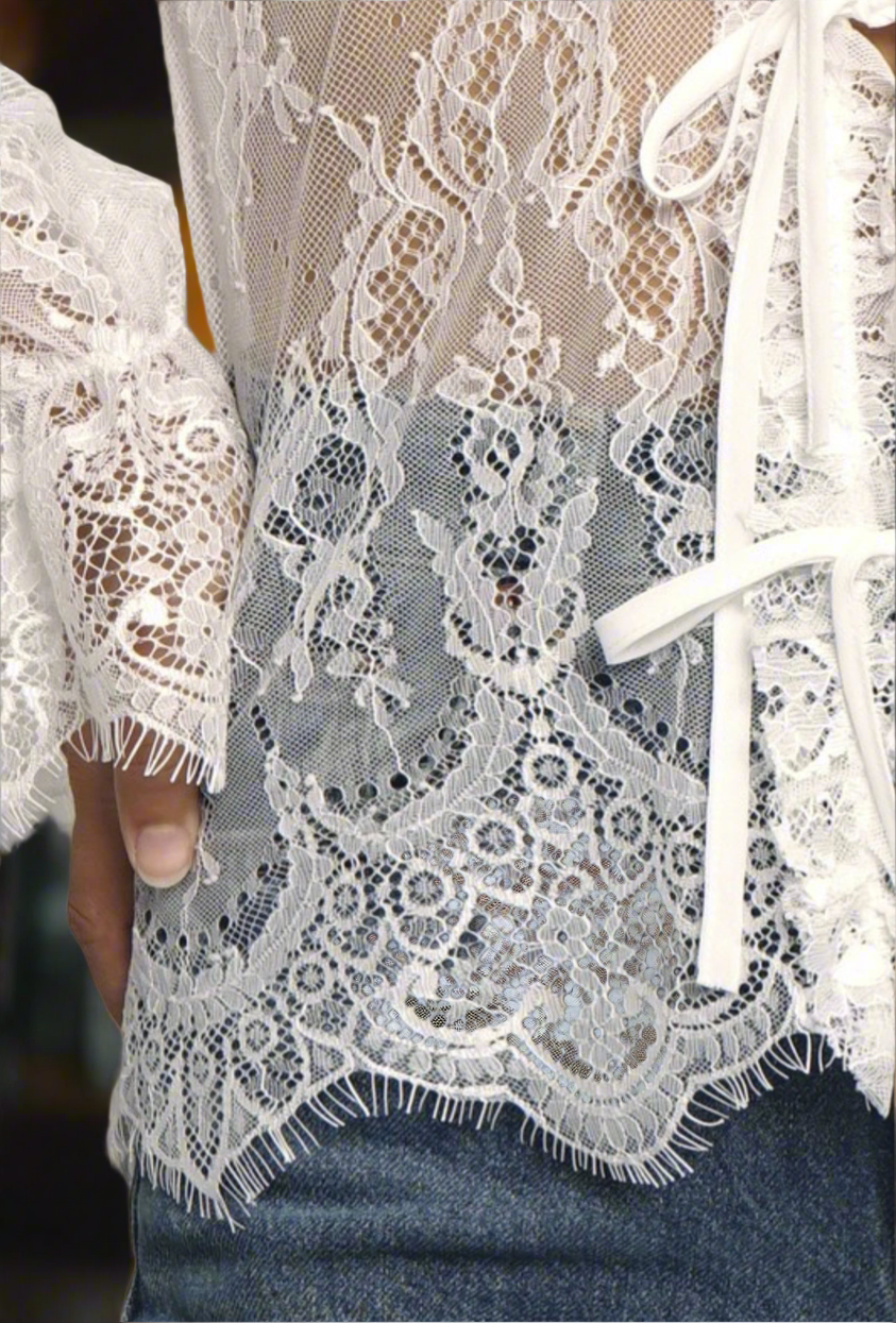 White Lace Tie Front Blouse