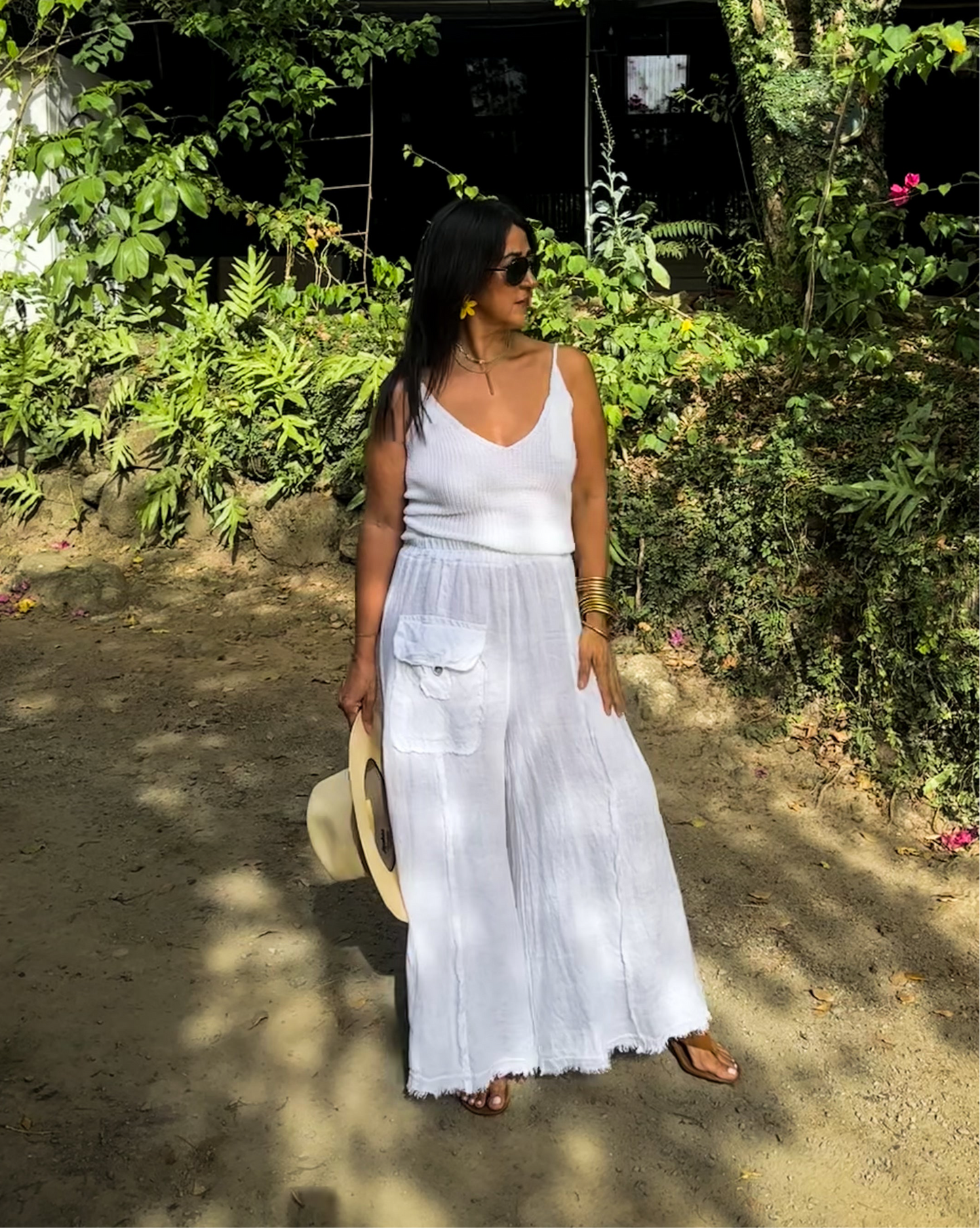 White Contrast Top and Pants Set