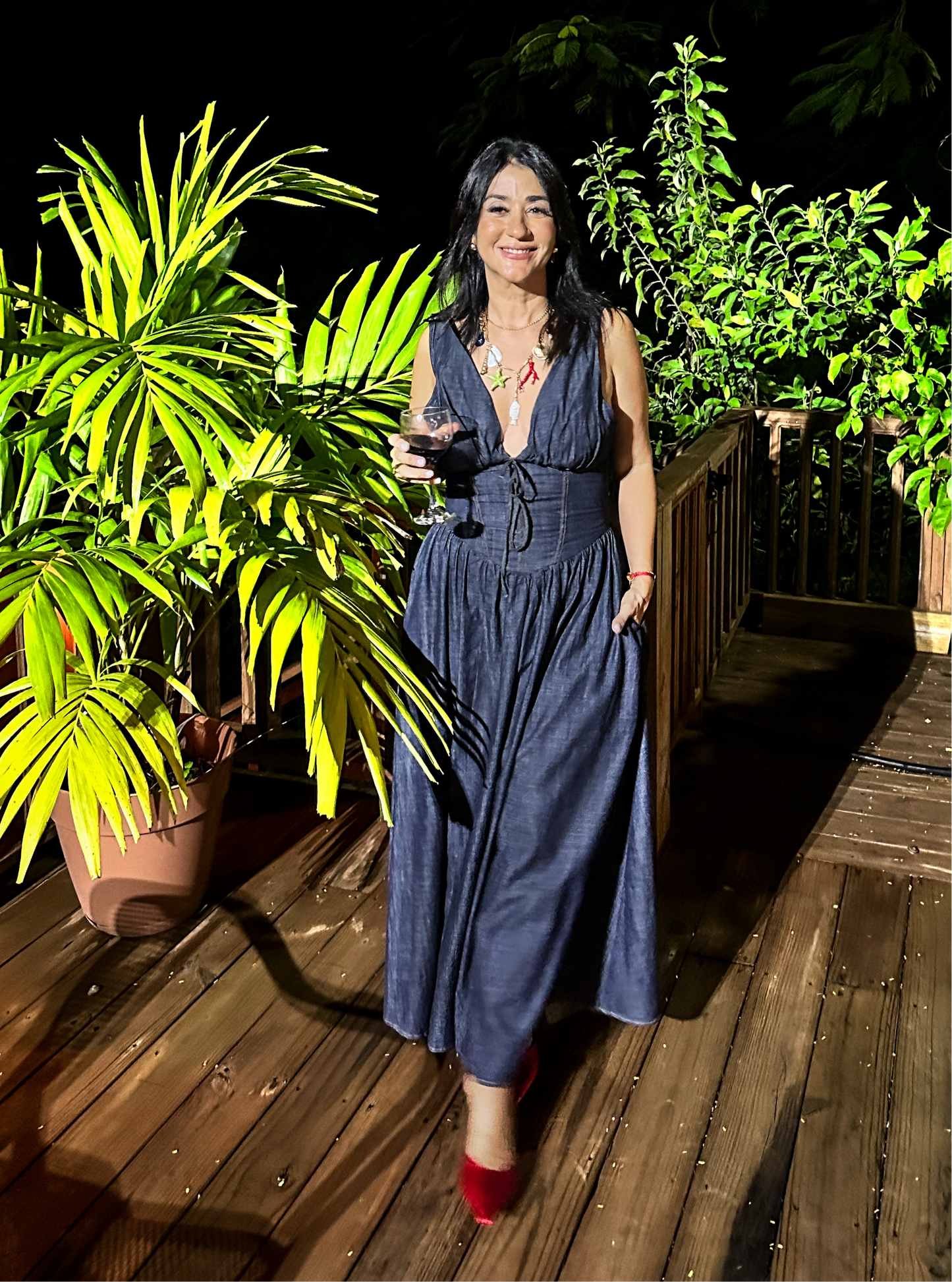 Dark Denim Contouring Waist Midi Dress