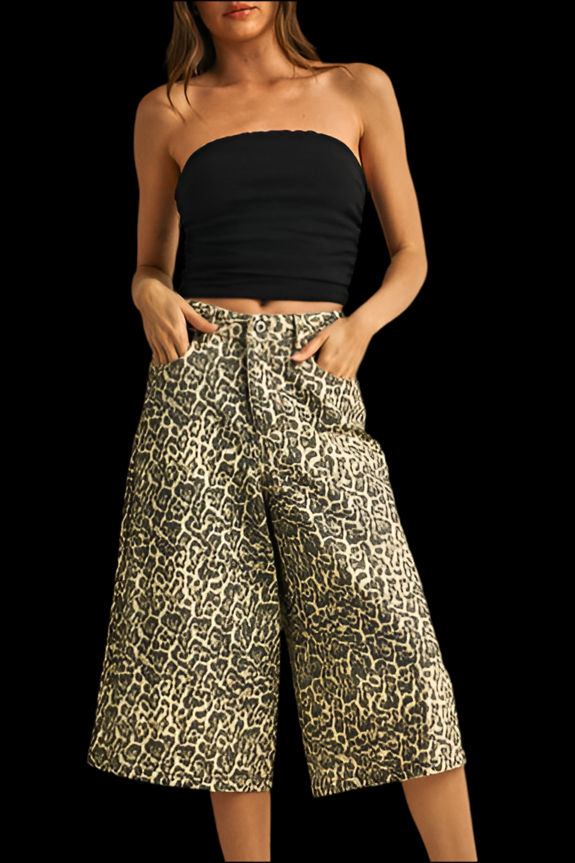 Animal Print Bermuda Denim