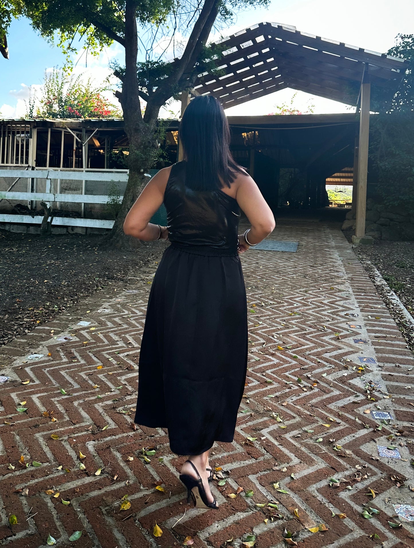 Black Satin Midi Skirt