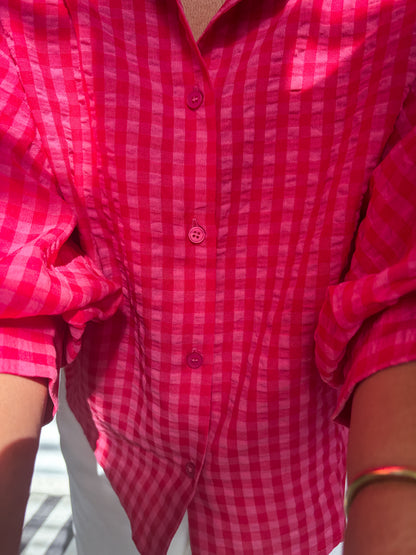 Gingham Bubble Sleeve Shirt Top