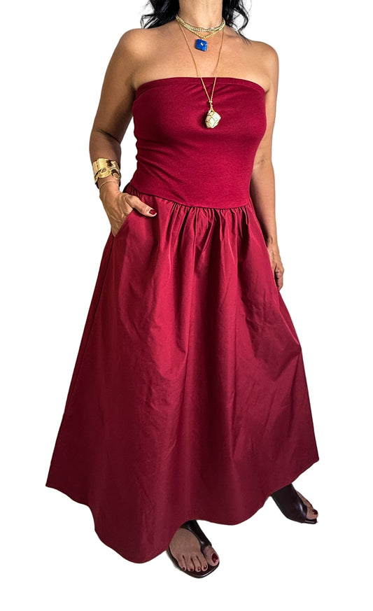 Burgundy Tube Top Maxi Dress