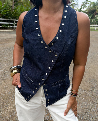 Denim Halter Studded Top