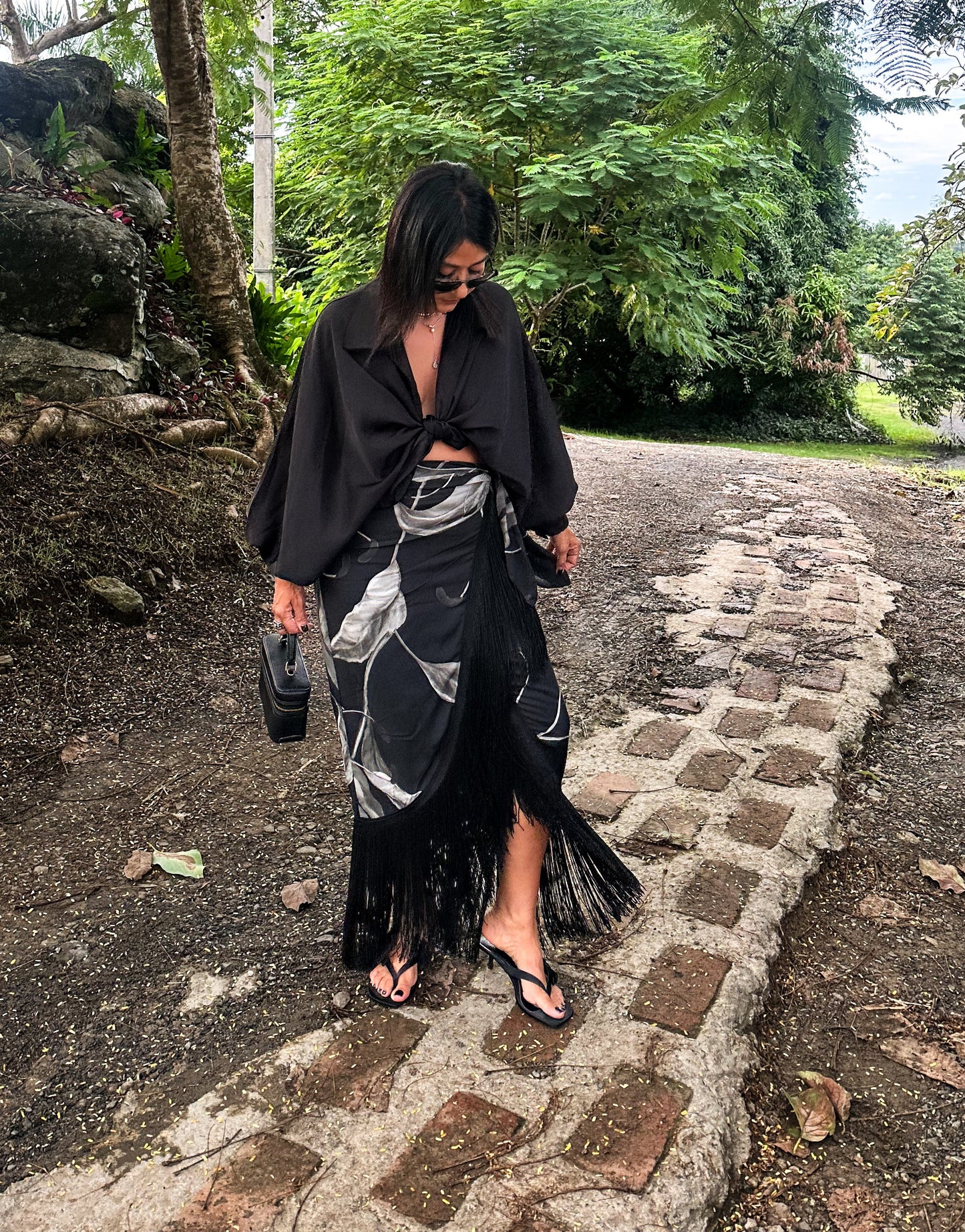 Fringes Black Print Skirt 🇨🇴