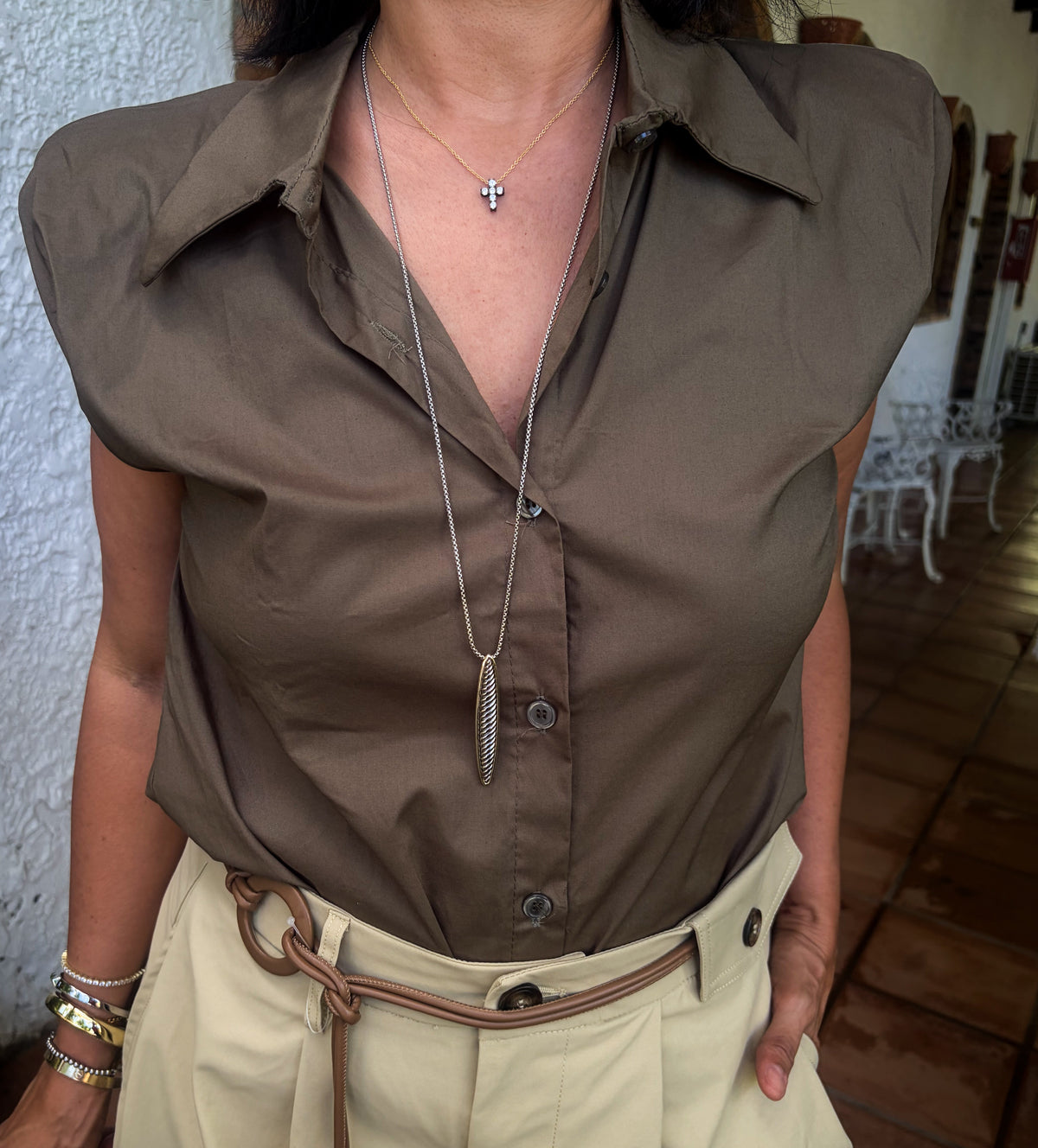 Olive Padded Shoulder Shirt