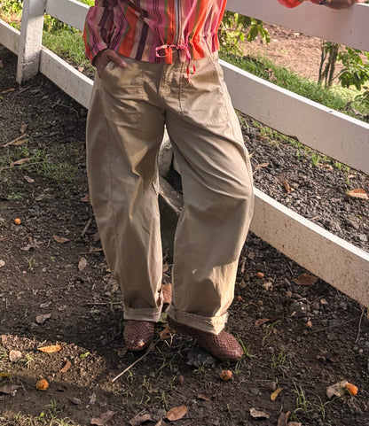 Khaki Barrel Style Belted Pants 🇮🇹