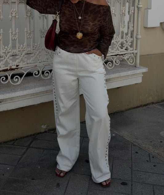 Off White Studded Denim Pants