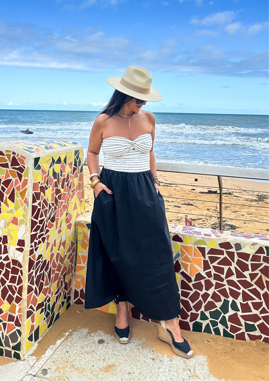 Contrast Poplin Tube Midi Dress