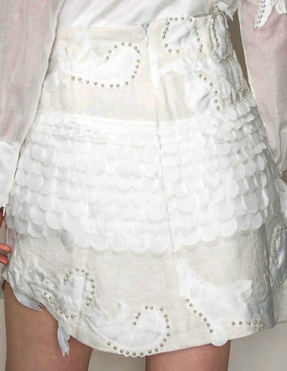 Embellished White Skirt