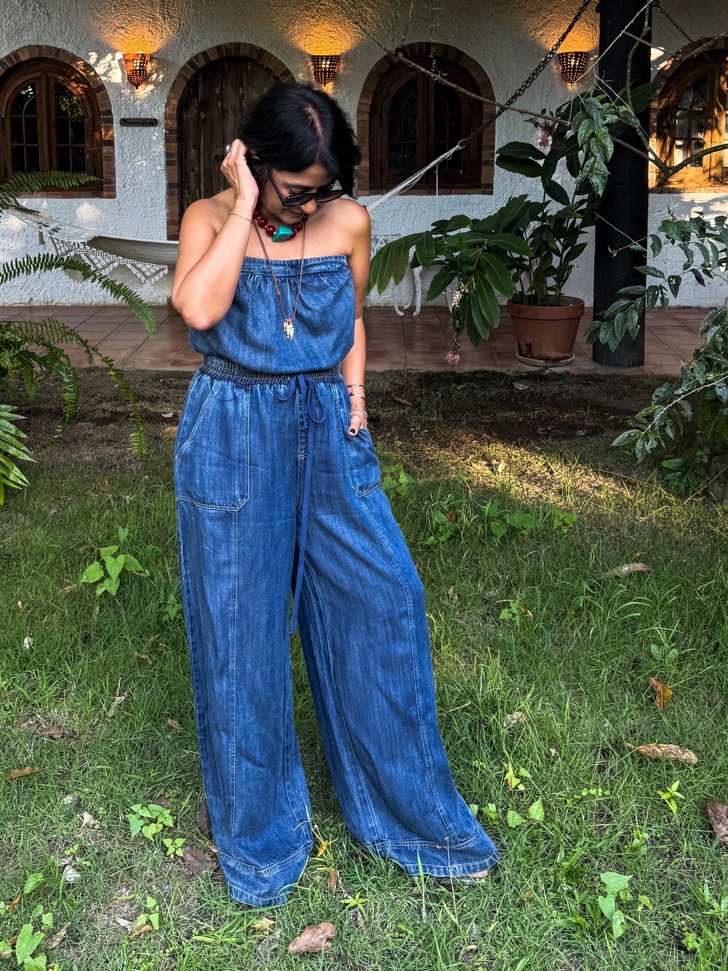 Strapless Woven Denim Jumpusit