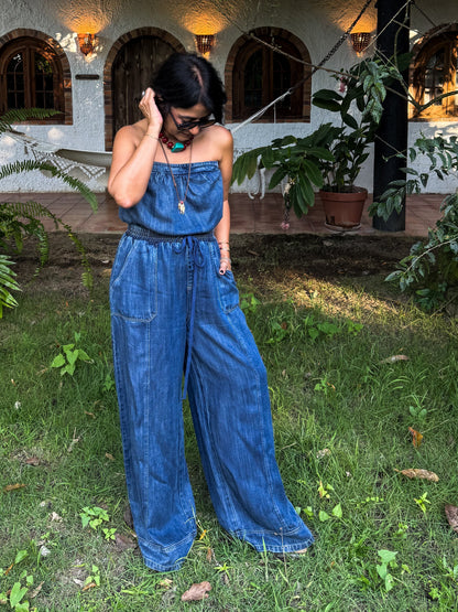 Strapless Woven Denim Jumpusit