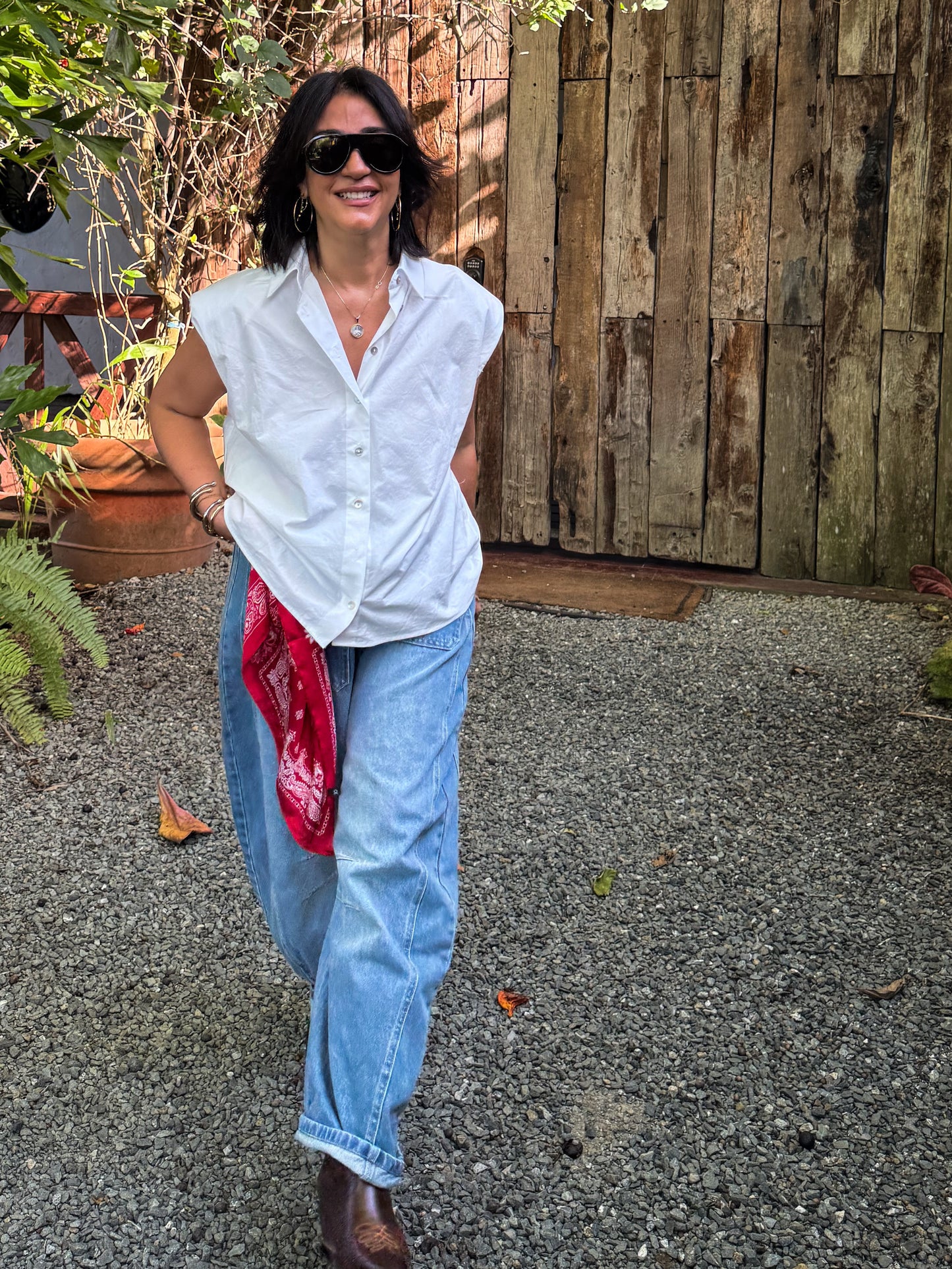 Shoulder Pad Button Down Shirt