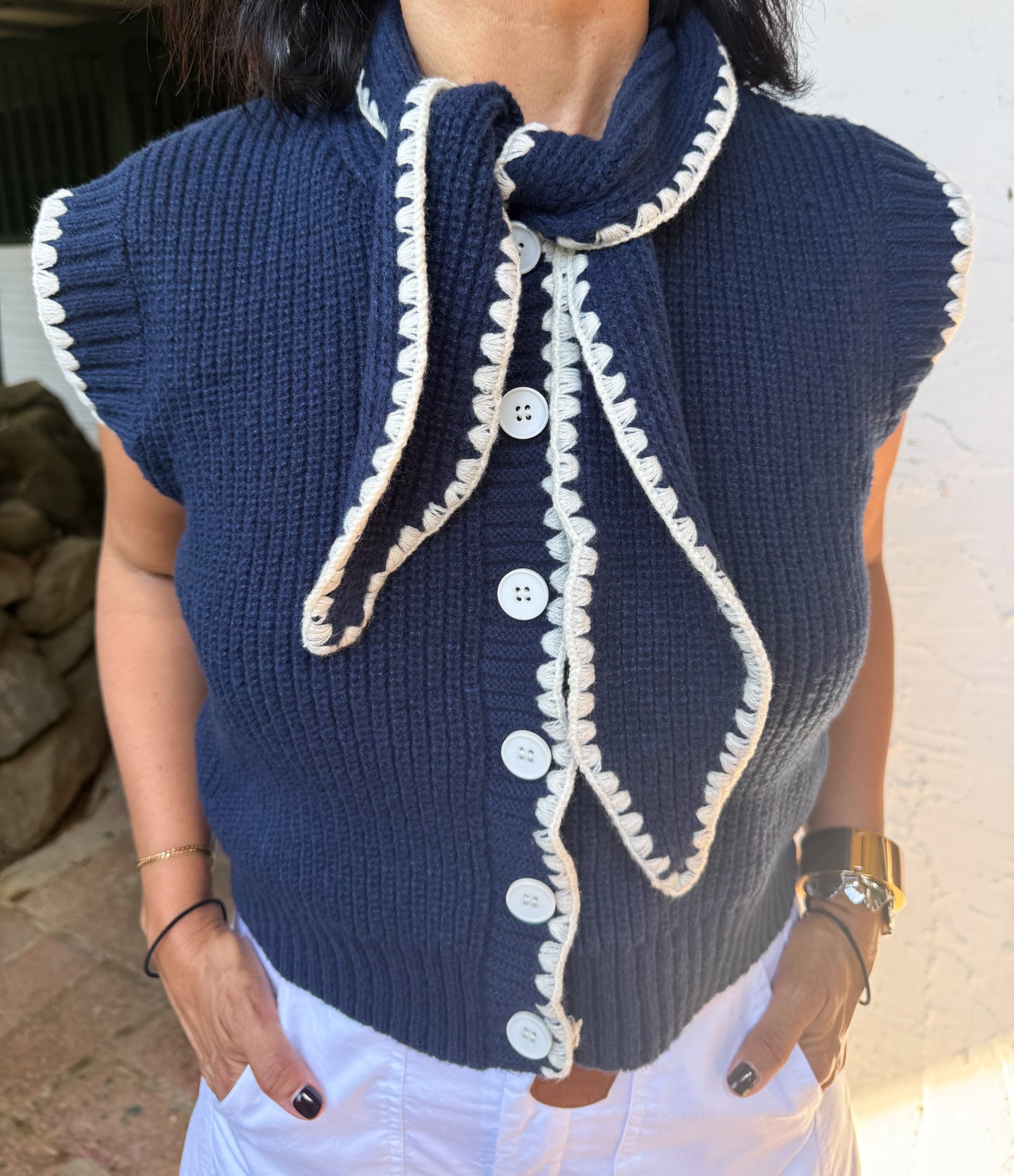 Navy Tie Neck Sweater