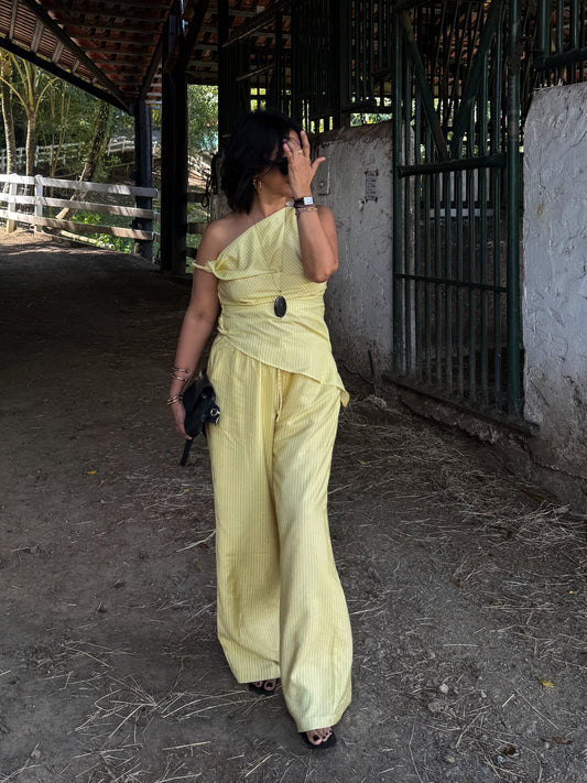 Striped Pants and Asymmetrical Top Set