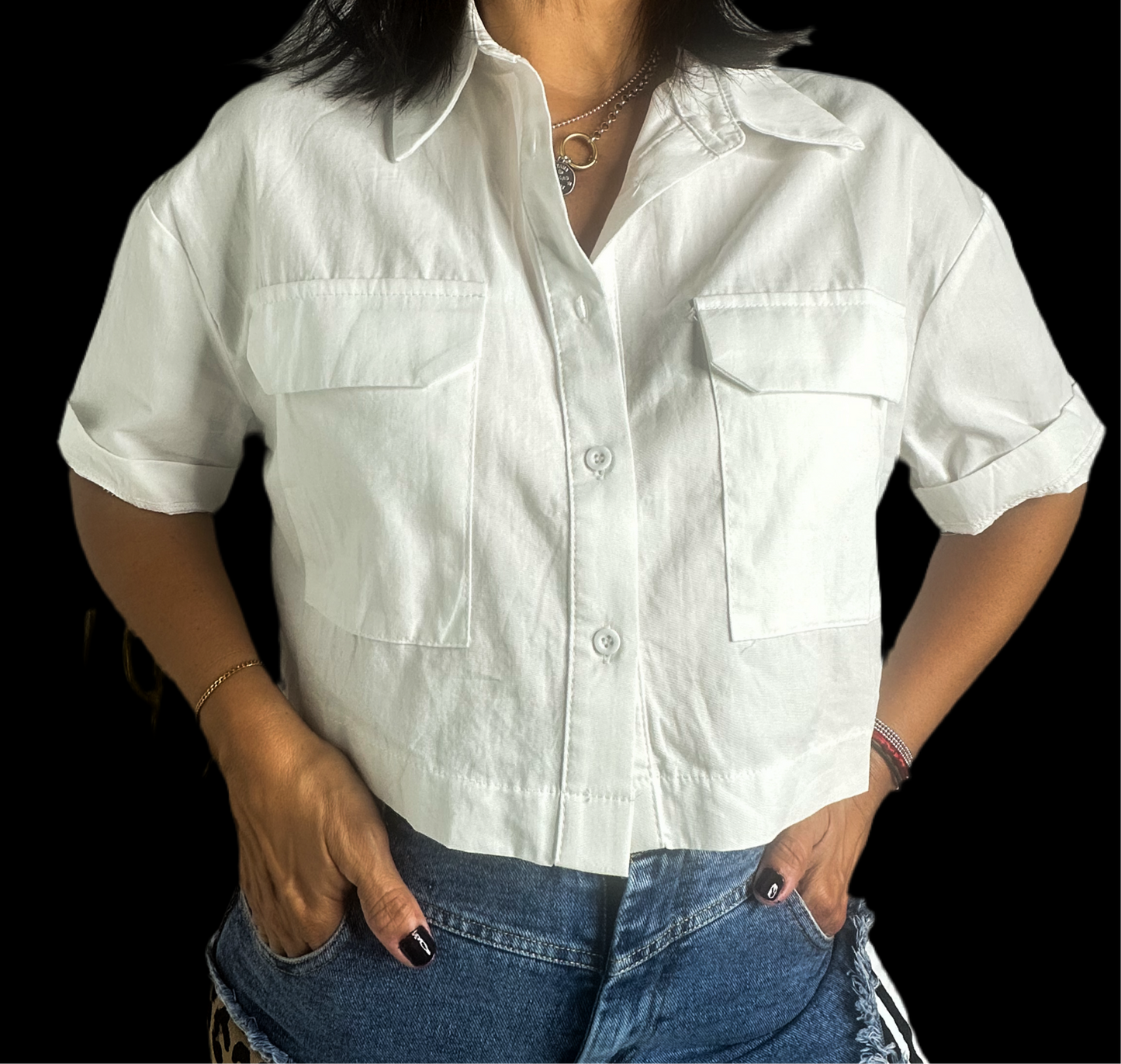 White Cropped Shirt