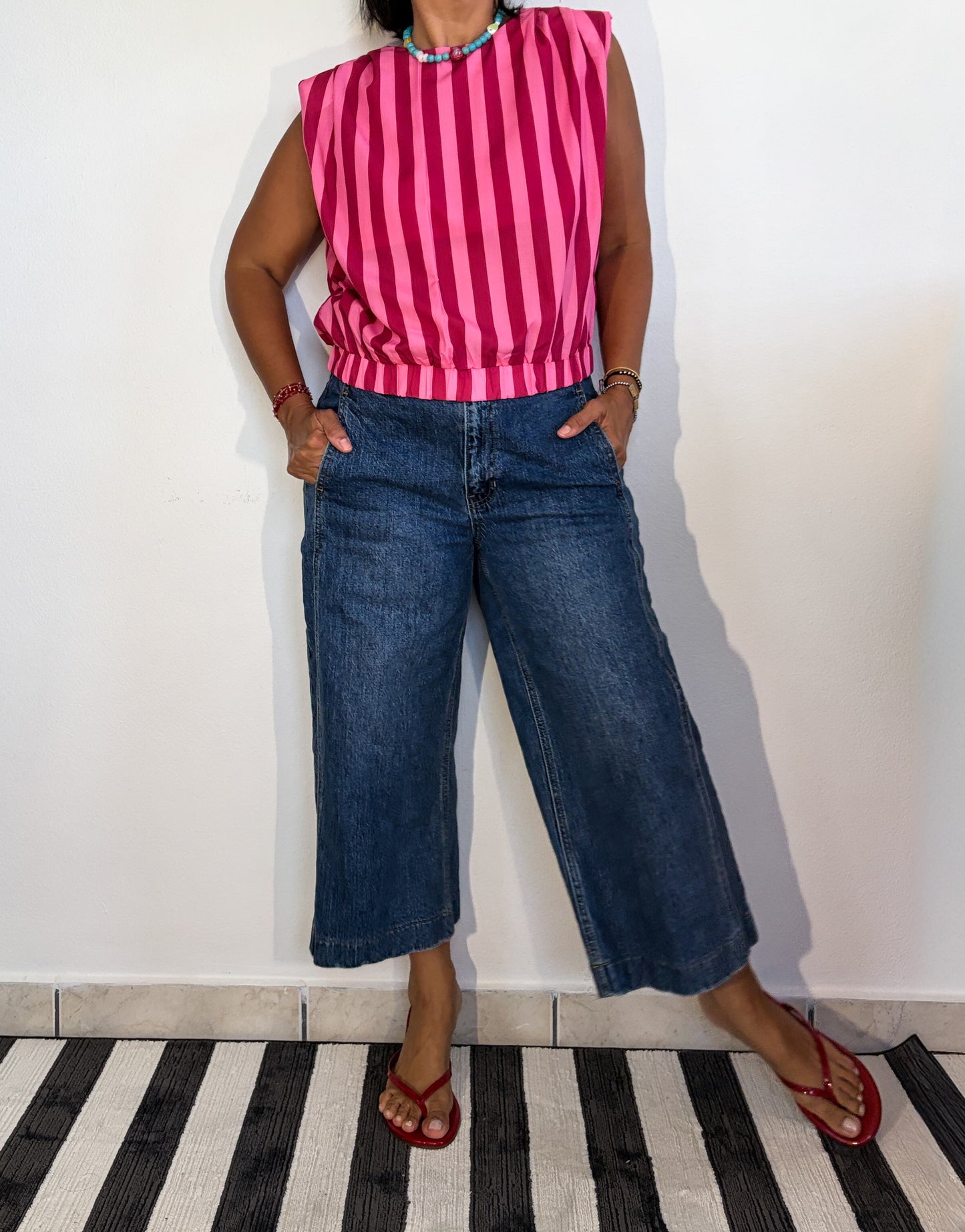 Padded Shoulder Stripes Top