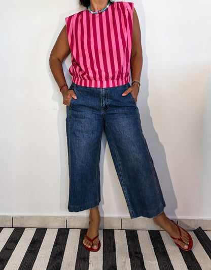 Padded Shoulder Stripes Top