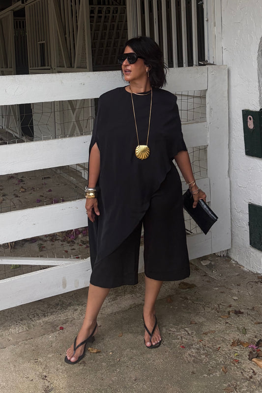 Black Asymmetrical Cape Top