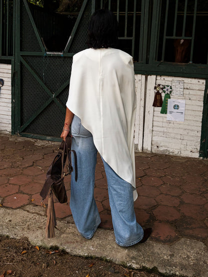 Asymmetrical Off White Cape Top