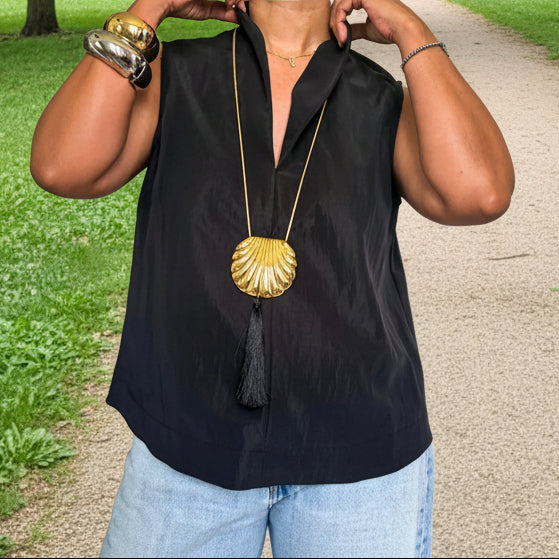 Stand Collar V-neck Top