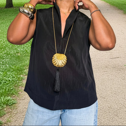 Stand Collar V-neck Top